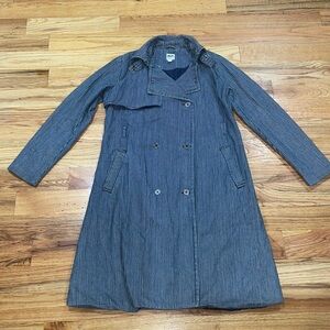 Vintage ASOS Navy and White Striped Denim Jacket Trench sz 6